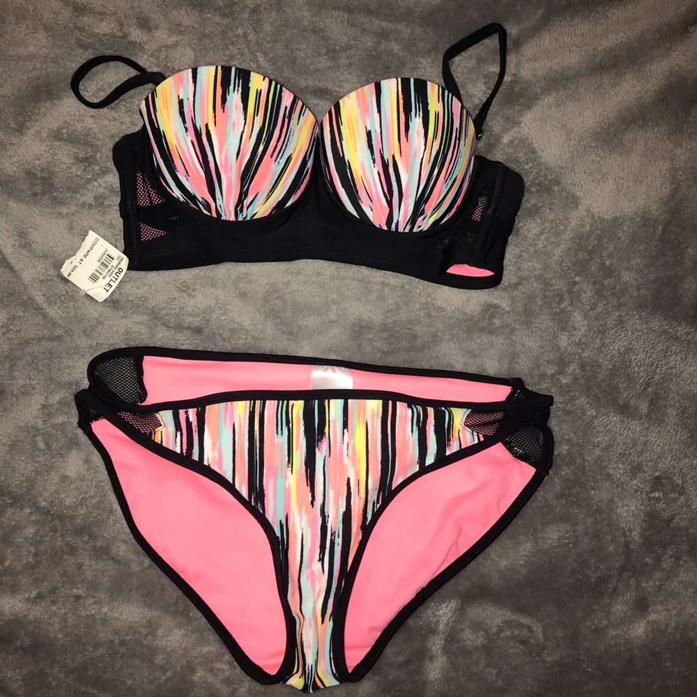Xhiliration S Aztec Stripe netted push up bikini